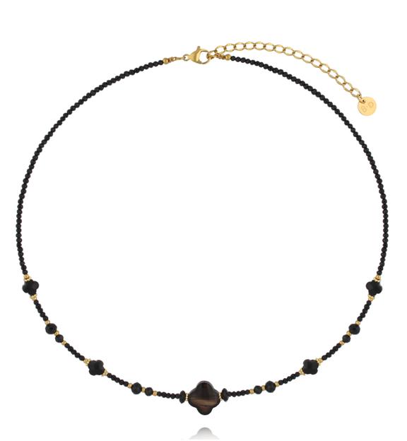 Naszyjnik z czarnego turmalinu, onyksu i szkła NPA1558