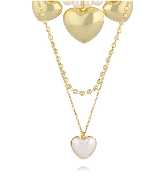 Naszyjnik z perłami i złotymi sercami NS0395
