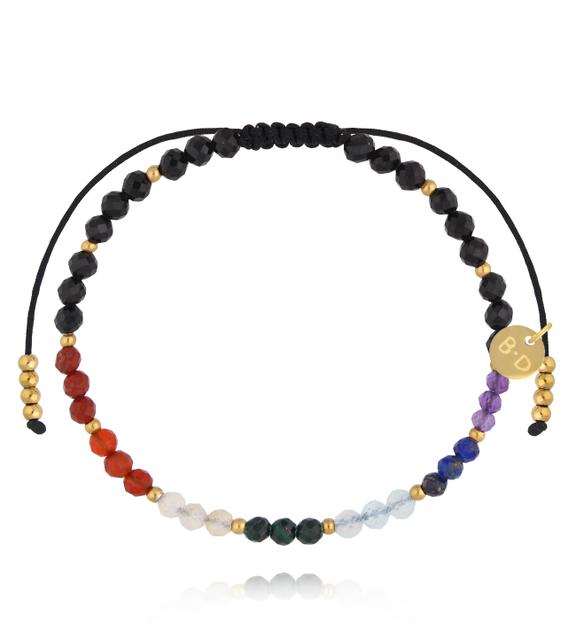 Bransoletka na czarnym sznurku z kolorowymi kamieniami naturalnymi BMT0356