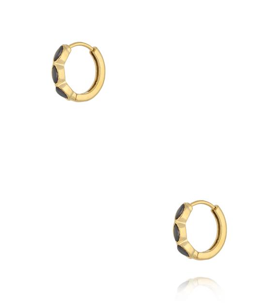 Kolczyki złote kółka z czarnymi cyrkoniami KSA2469