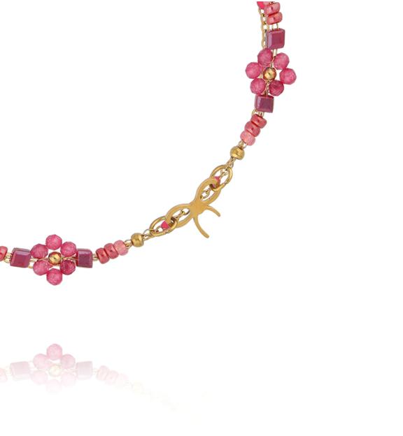 Bransoletka z koralikami Miyuki i kamieniami w odcieniach fuksji z zawieszką kokardki BSY0579