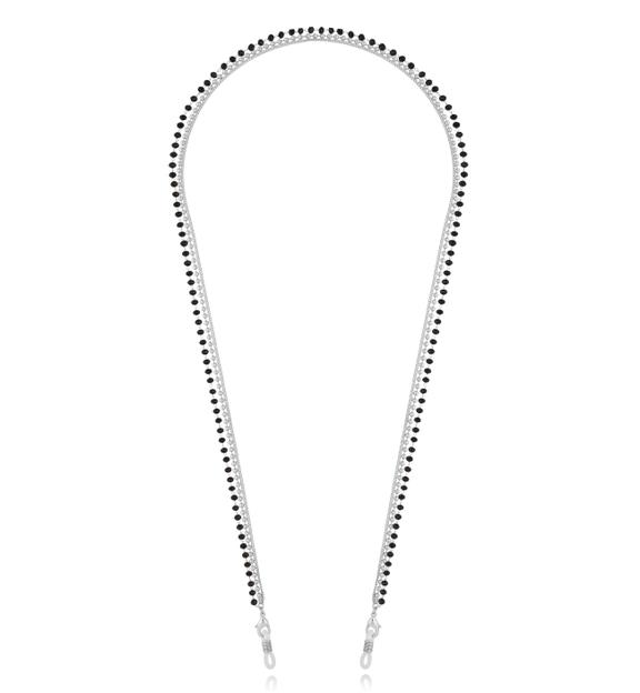 Łańcuszek do okularów z czarnymi kryształkami srebrny NRG0350