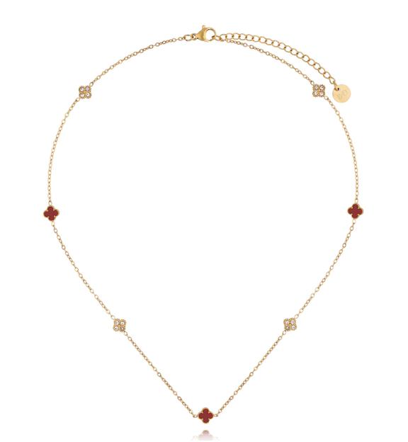 Naszyjnik złoty z czerwonymi koniczynkami i cyrkoniami NSY0739