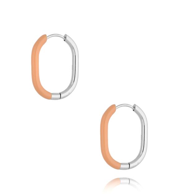 Kolczyki srebrne z brzoskwiniową emalią owalne Enamel KSA1553