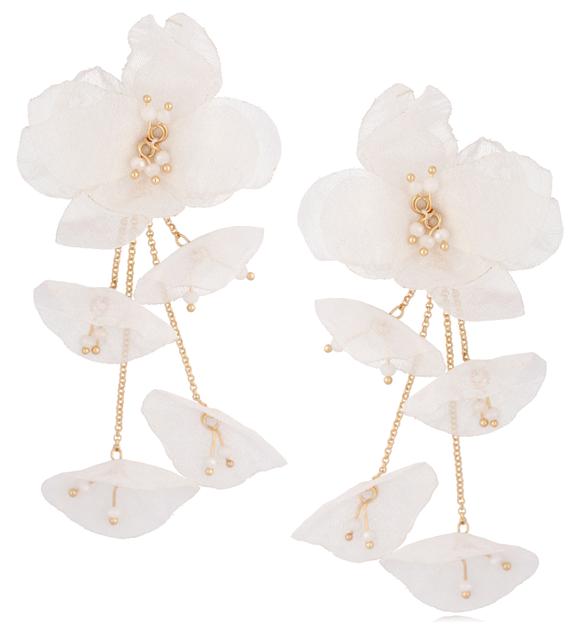 Kolczyki z szyfonu kwiaty białe Aura KBL1165
