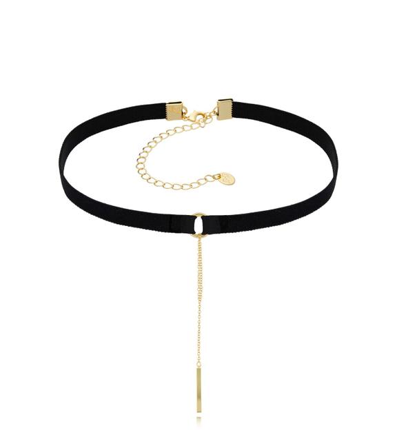 Choker czarny z tasiemką i łańcuszkiem Rosario NS0180