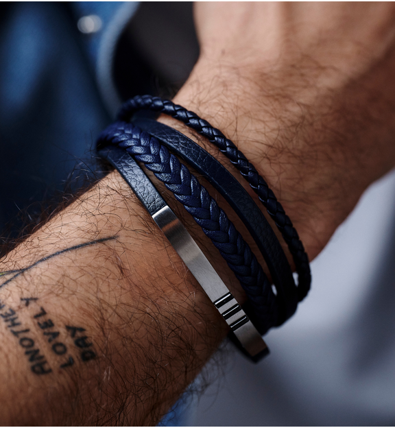 Bransoletka męska skórzana granatowa Esaú BMITC0742