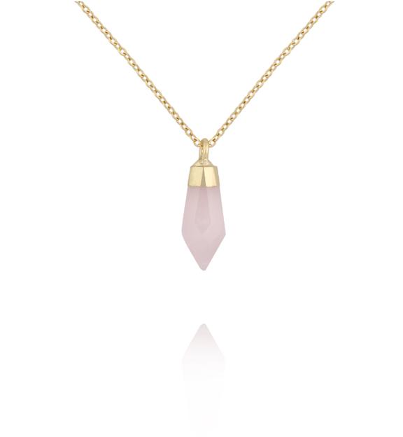 Naszyjnik z kwarcem różowym w złotej oprawie NEA0106