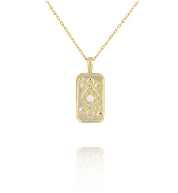 Naszyjnik z prostokątną zawieszką z motywem gwiazd i księżyca NCA0099