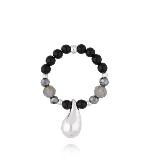 Pierścionek z labradorytami i łezką Nature's Tears PSC0612