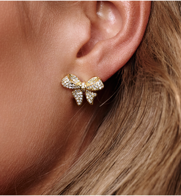 Kolczyki w kształcie kokardy wysadzane cyrkoniami KSS2117