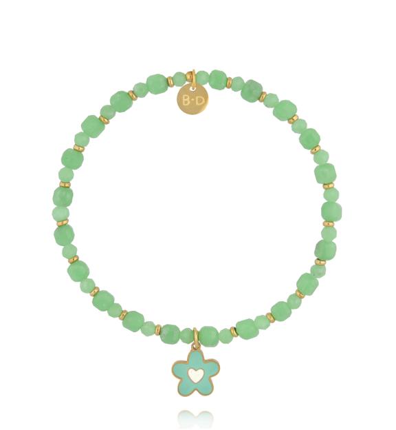 Bransoletka z jadeitu z emaliowanym kwiatkiem BTW3705