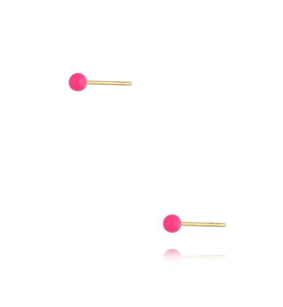 Kolczyki złote kulki z fuksjową emalią 3 mm Enamel Balls KSA1440