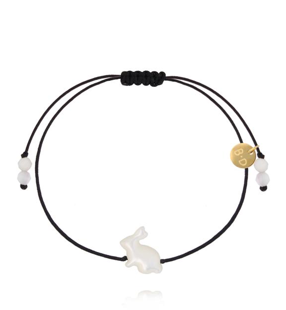 Bransoletka na czarnym sznurku z białym motylkiem BMT0349