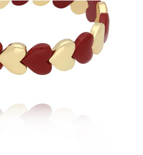 Bransoletka z sercami w bordo i złocie BCR0059