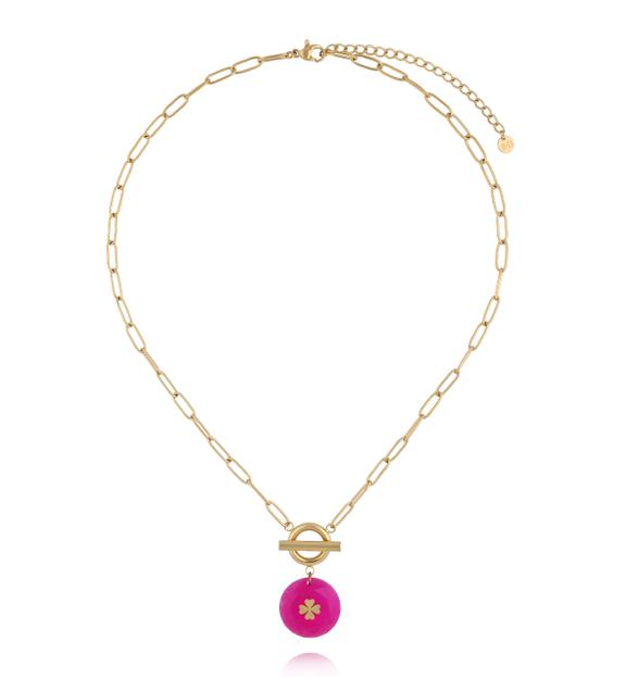 Naszyjnik z jadeitem fuksjowym i koniczynką NEA0054