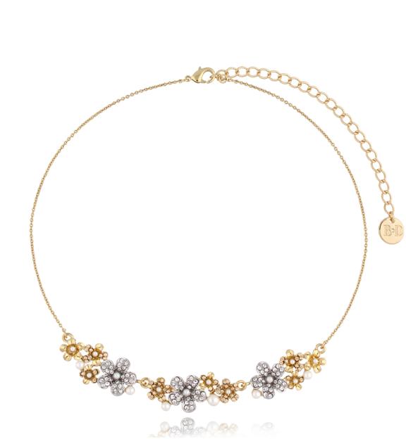 Naszyjnik srebrno złoty z kwiatuszkami Coralie NS0242