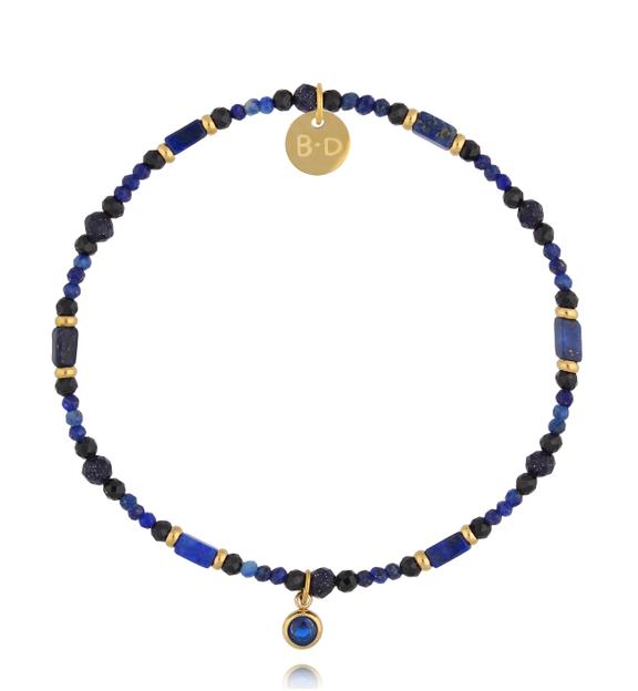 Bransoletka z lapisu lazuli i czarnego turmalinu z niebieską zawieszką BTW3568