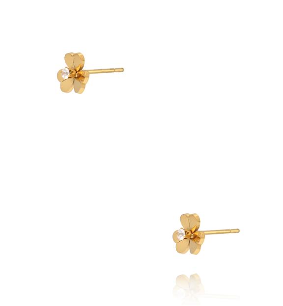 Kolczyki wkrętki w kształcie złotych kwiatów z cyrkonią KSY0695