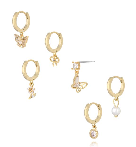 Zestaw złotych kolczyków z zawieszkami KLU0183