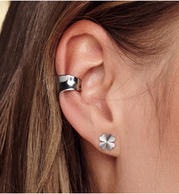 Zestaw kolczyków koniczynek i nausznic srebrny ZN0159