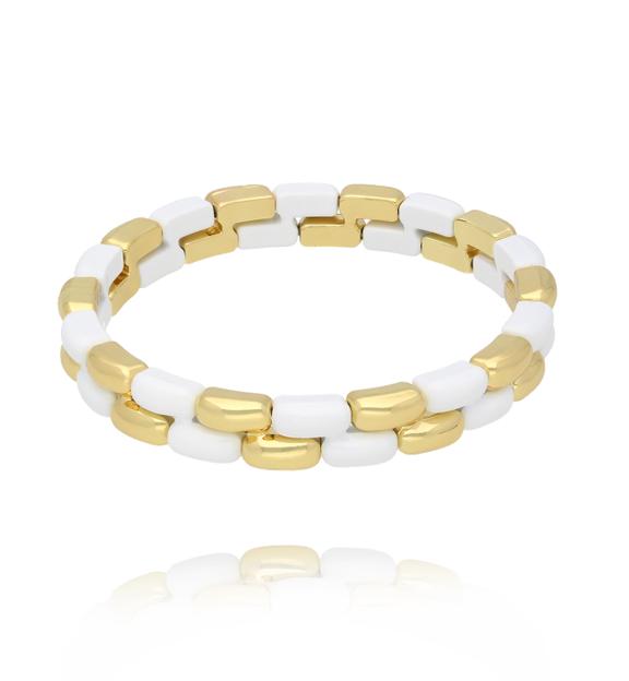 Bransoletka biało-złota z geometrycznych ogniw  BCR0029