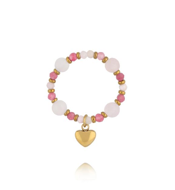 Pierścionek elastyczny z kamieni naturalnych różowy PTW0649