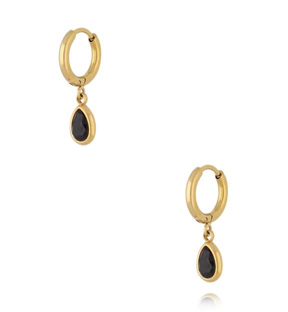 Kolczyki kółka z kryształową czarną łezką KSA2485