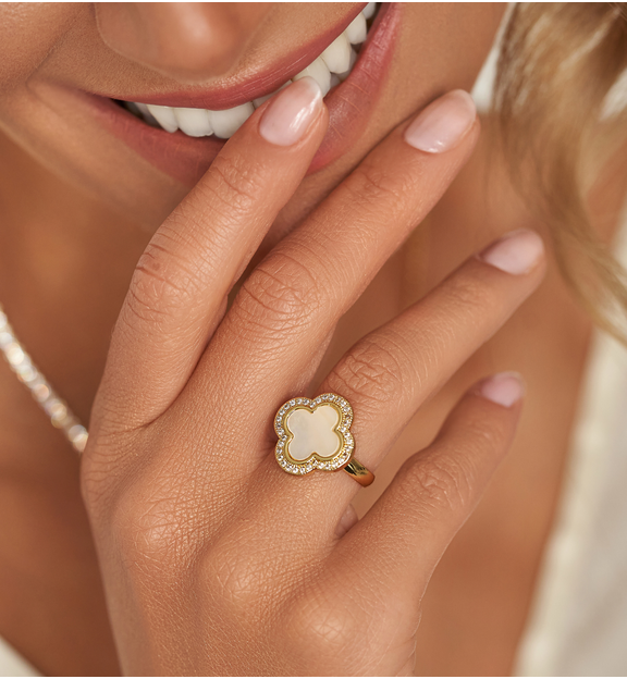 Pierścionek ze złotą koniczynką Gold Clover PSS0105