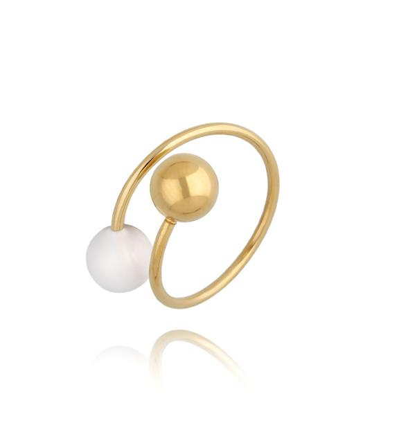 Pierścionek złoty z kulkami i białą emalią Enamel Balls PSA0578