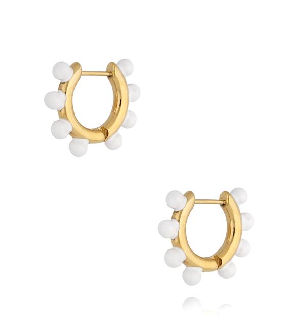 Kolczyki złote okrągłe z białą emalią Rouen KSA0814