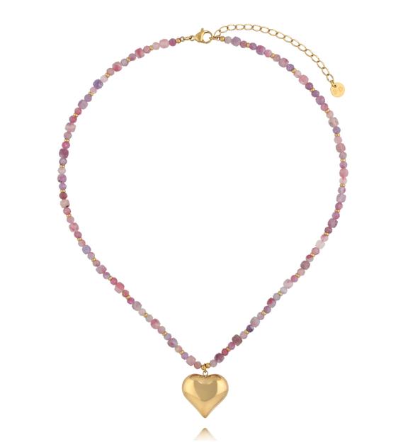 Naszyjnik z różowego turmalinu z zawieszką w kształcie serca NPA1544