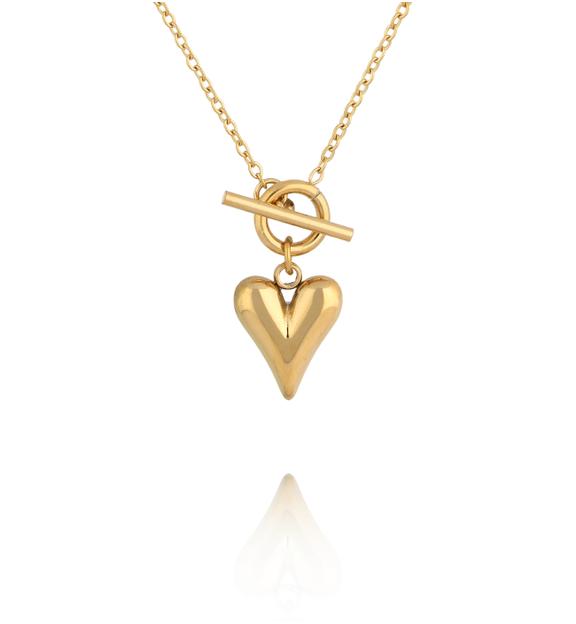 Naszyjnik z zapięciem toggle i sercem w kolorze złota NSY0925