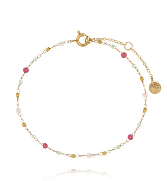 Bransoletka na złotym łańcuszku z kolorowymi kamieniami BEA0094