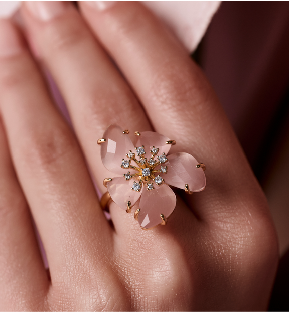 Pierścionek z różowym kwiatem PSS0180