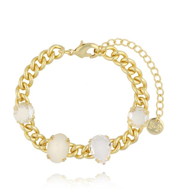Bransoletka na złotym łańcuchu z mlecznymi kryształami BSS0267