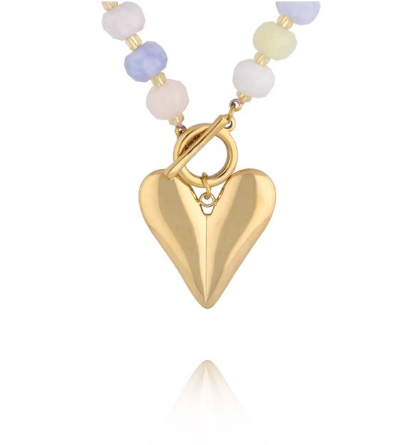 Naszyjnik z morganitu i złotym sercem NPA1537