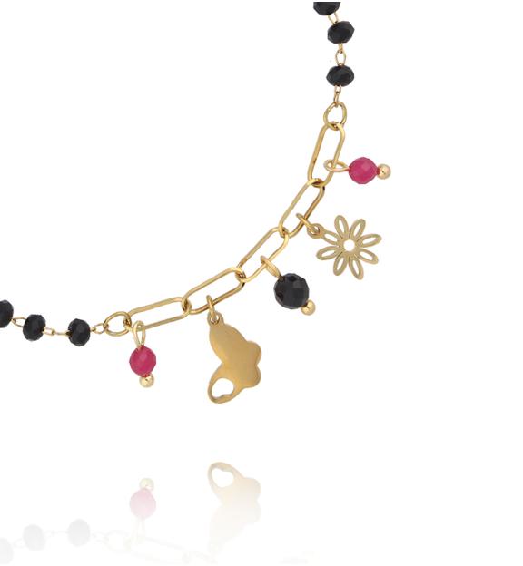 Bransoletka z czarnymi koralikami i zawieszkami BSY0530