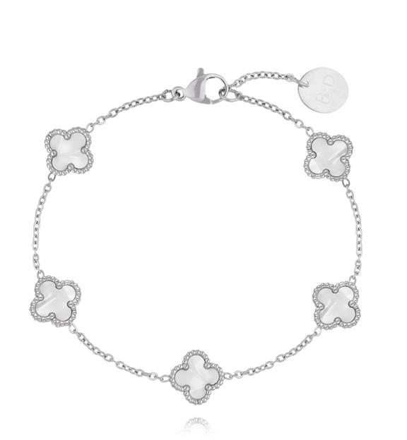 Bransoletka z białymi koniczynkami srebrna Clovers BSY0190