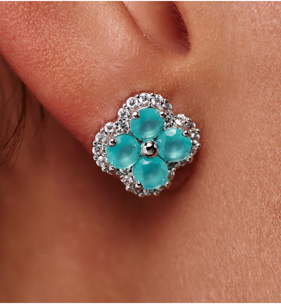 Kolczyki srebrne z turkusowymi kryształkami i cyrkoniami KSS2054