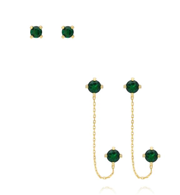 Zestaw kolczyków pozłacanych z zielonymi cyrkoniami KLT0030