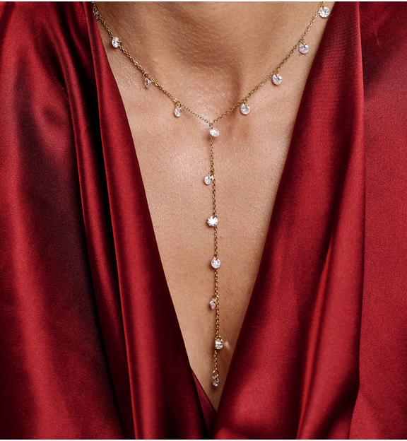 Naszyjnik złoty z krawatką i transparentnymi kryształkami NSY0603