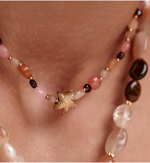 Naszyjnik w różowo-pomarańczowej tonacji z rozgwiazdą NSC0629