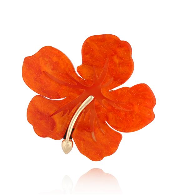 Broszka pomarańczowa z kwiatem hibiskusa Kailani BRZA0096