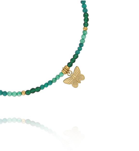 Bransoletka z zielonych cyrkonów i szklanych koralików z zawieszką motyla BTW3693