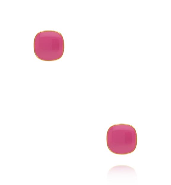 Kolczyki pozłacane kwadratowe z fuksjową emalią KSY0360