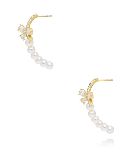 Kolczyki z kokardką, kryształkami i linią pereł KPE0218