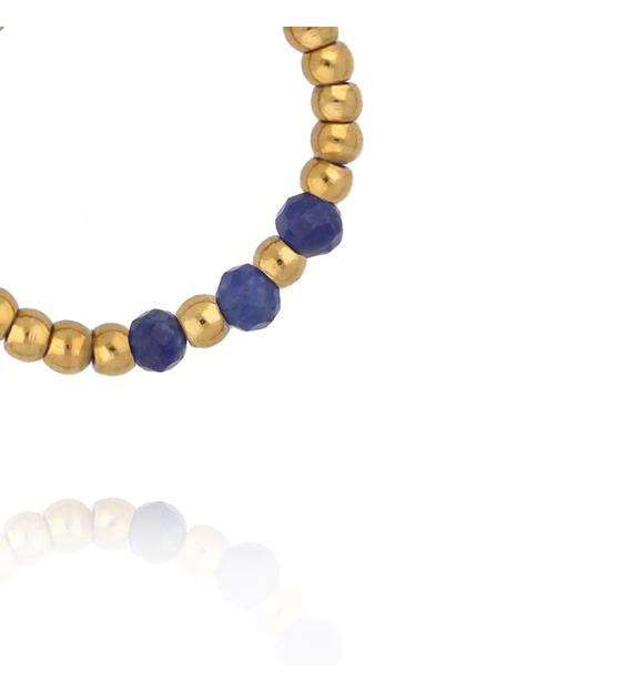 Pierścionek elastyczny ze złotych kuleczek z sodalitem PTW0622