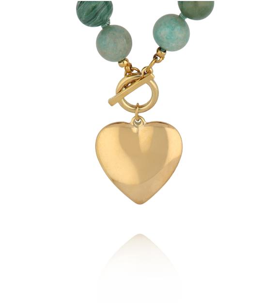 Naszyjnik z zielonych kamieni naturalnych z sercem NPA1528