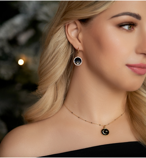 Kolczyki złote z okiem z czarną emalią Adya KSA0766